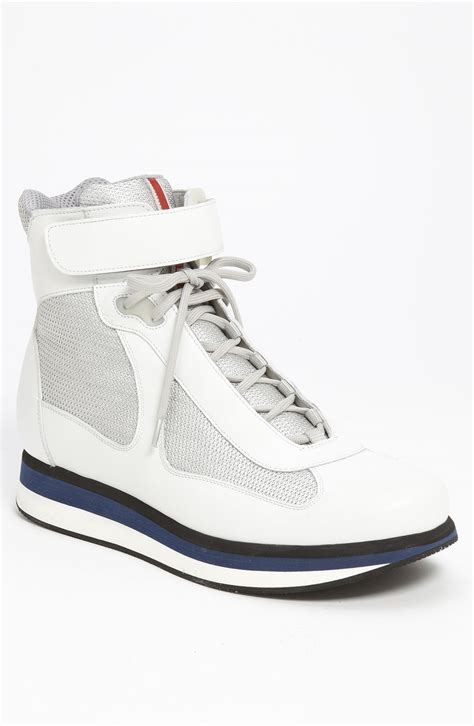 white prada sneakers mens|prada white high top sneakers.